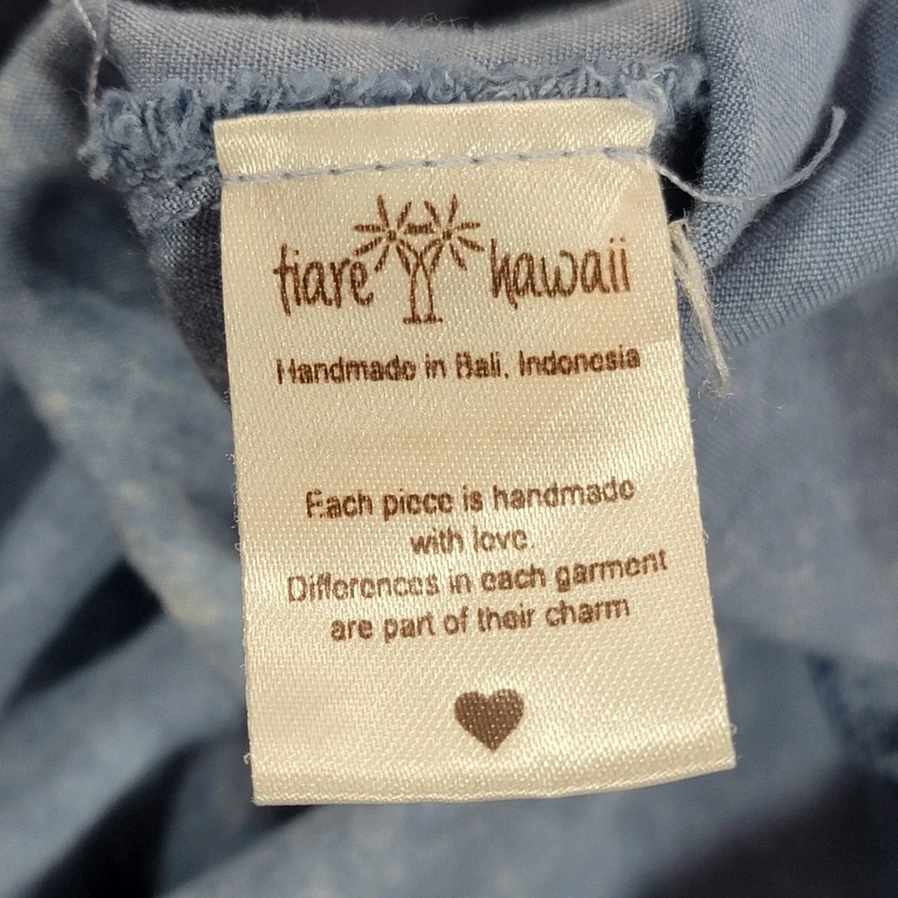 Tiare Hawaii Boho Tunic Top Cover Up Blue Embroidered Lace Sleeveless OS Flowy - Picture 6 of 10